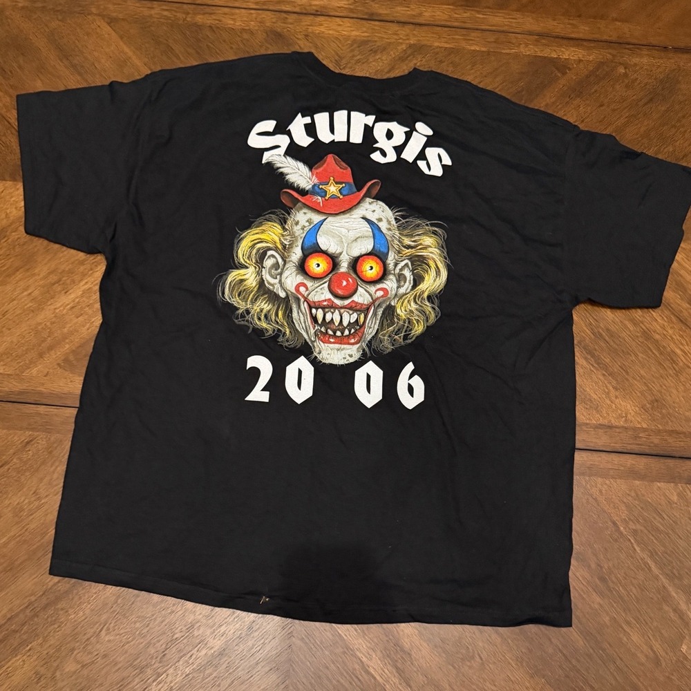 Vintage Hanes Sturgis Rally 2000 Elkview‎ Campground Clown T-Shirt Mens L Black